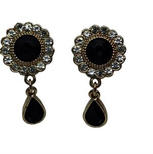 1928 Collection Black Rhinestone Drop Dangle Clip On Earrings